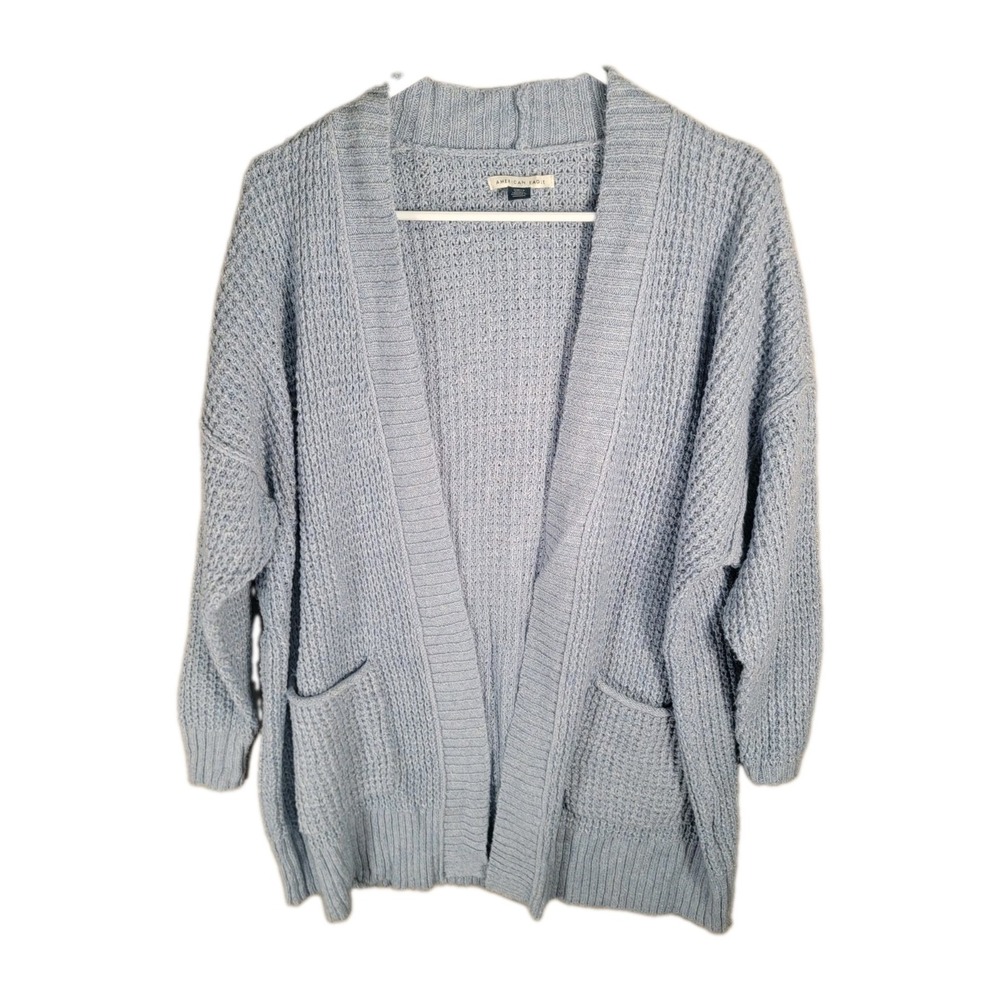 American Eagle Cardigan Sweater Womens S Blue Knit Open Front Coastal Grandma AE